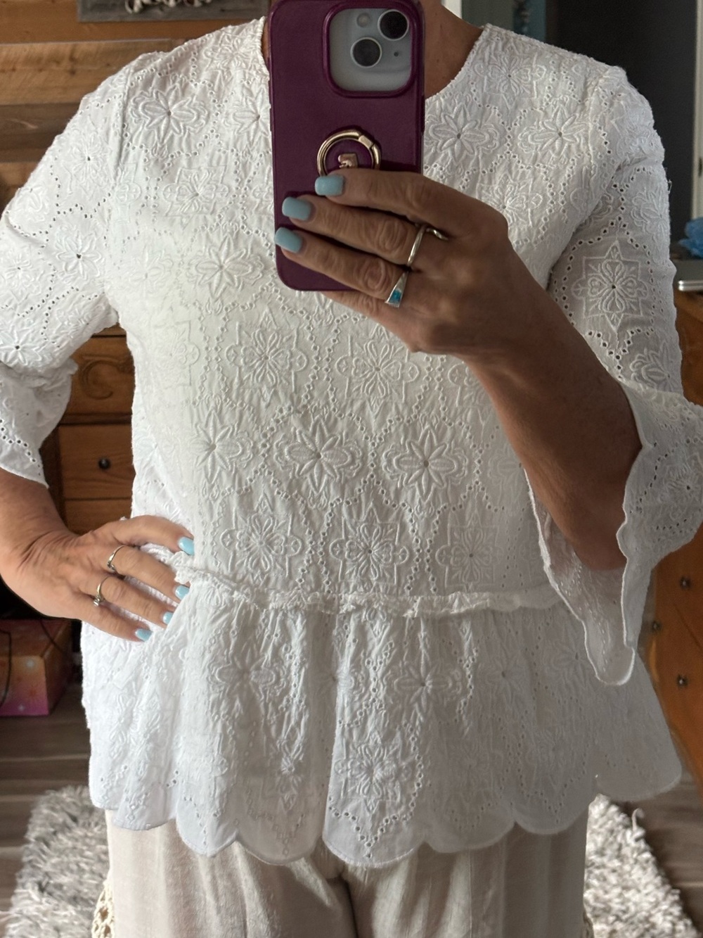 Vineyard Vines White Eyelet Peplum Blouse fully lined.